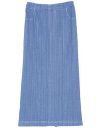 Pleats Please Issey Miyake - Jupe Mi-Longue En Jean À Plis - Lyst