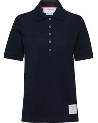 Thom Browne - Four-Bar Striped Rib-Cuffs Polo Top - Lyst