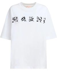 Marni - T -shirt Bianca Con Logo Pop Fields Nero - Lyst
