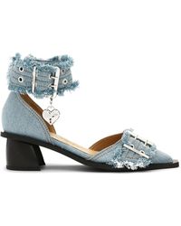 Ganni - Denim Feminine Buckle Open Cut Heels - Lyst