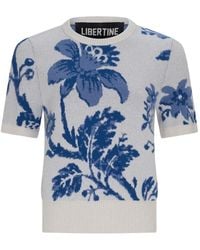Libertine - Floral-Intarsia Short-Sleeve Sweater - Lyst