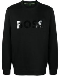BOSS - Logo-Print Ribbed Cotton Sweatshirt - Lyst