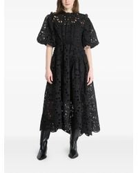 AllSaints - Odette Broderie-Anglaise Puff-Sleeve Midi Dress - Lyst