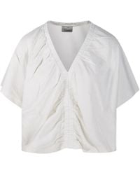 Nude - Gathered V-Neck T-Shirt - Lyst