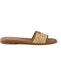 Prada - Leather And Crochet Slides - Lyst