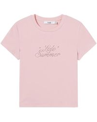 B+ AB - Rhinestone-Slogan Crew-Neck T-Shirt - Lyst