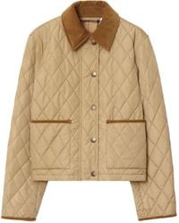 Burberry - Cropped Quilted Coat With Corduroy Collar - Lyst