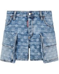 DSquared² - Logo-Embellishment Cargo-Pockets Denim Shorts - Lyst
