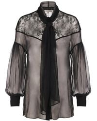 Valentino Garavani - Lace-Panelled Pussy-Bow Shirt - Lyst