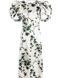 ROTATE BIRGER CHRISTENSEN - Floral-print Puff-sleeve Midi Dress - Lyst