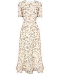 POST MERIDIEM - Puff-Sleeve Floral Midi Dress - Lyst