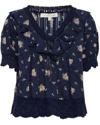 LoveShackFancy - Romilly Floral-Print Ruffled Blouse - Lyst