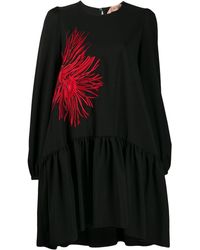 N°21 Jurk Met Geborduurde Bloemen - Zwart