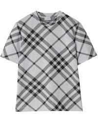 Burberry - Check Stretch Cotton Blend T Shirt - Lyst