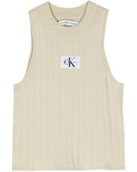 Calvin Klein - Geripptes Strickoberteil Mit Logo-Patch - Lyst