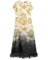 La DoubleJ - Vestido Largo Swing Con Ribete De Plumas - Lyst