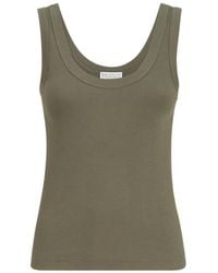 Brunello Cucinelli - Stretch Cotton Ribbed Jersey Top With Monili - Lyst