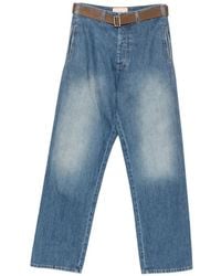 Plan C - Belted Faded Jeans - Lyst