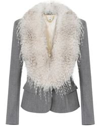 Elisabetta Franchi - Wool Jacket With Fur-Effect Collar - Lyst