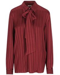 Saint Laurent - Cassandre Lavallière Gestreepte Zijden Blouse Met Jacquard - Lyst