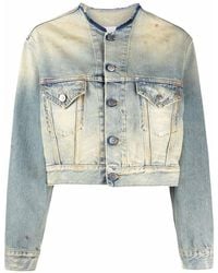 Maison Margiela - Distressed-effect Collarless Denim Jacket - Lyst
