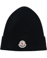 Moncler - Logo-Patch Ribbed-Knit Beanie Hat - Lyst