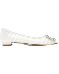 Manolo Blahnik - Hangisi Crystal-Buckle Striped Ballet Flats - Lyst