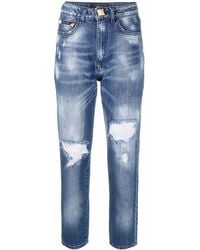 Philipp Plein - Vaqueros Capri De Talle Alto Con Efecto Envejecido - Lyst