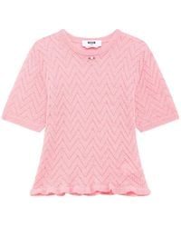MSGM - Chevron-Knit Ruffled-Trim Sweater - Lyst