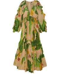 FARM Rio - Ruffled Banana-print Maxi Dress - Lyst