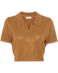 Liu Jo - Crystal-embellished Knitted Polo Top - Lyst