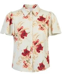 Cinq À Sept - Fiona Floral-Print Flutter-Sleeve Shirt - Lyst