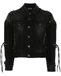Balenciaga - Studded Fringed Denim Jacket - Lyst