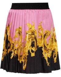 Versace Jeans Couture - Printed Twill Pleated Mini Skirt - Lyst