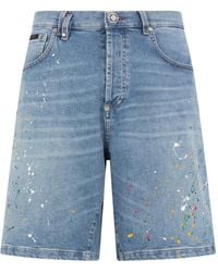 Philipp Plein - Paint-Splatter-Effect Denim Shorts - Lyst