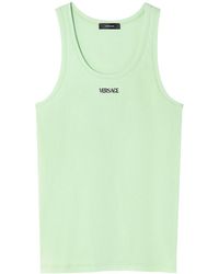 Versace - Logo-embroidered Ribbed Tank Top - Lyst