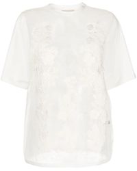 Elie Saab - Floral-Appliqué Sheer T-Shirt - Lyst