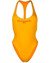 Stella McCartney - Logo-print Cut-out Swimsuit - Lyst