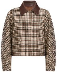 Brunello Cucinelli - Comfort Checked Wool And Alpaca Outerwear Jacket With Leather-Collar And Monili - Lyst