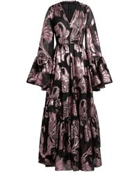 Etro - Coupé metallic-effect floral-print tiered dress - Lyst