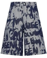 McQueen - Graffiti-Print Denim Shorts - Lyst