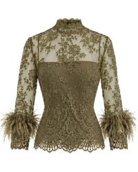 Gemy Maalouf - Lace Feather-Trim Top - Lyst