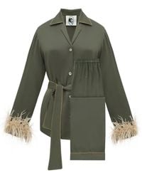 Sleeper - Miss Cat Belted Feather-Trim Pajama Set - Lyst