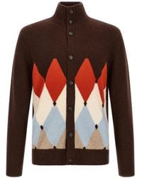 Ballantyne - Diamond-Intarsia High-Neck Cardigan - Lyst