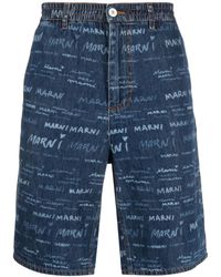 Marni - Logo-print Denim Shorts - Lyst
