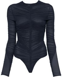 Mugler - Body fruncido de malla - Lyst