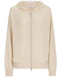Brunello Cucinelli - Dazzling Texture Mohair And Wool Hooded Cardigan With Zip - Lyst