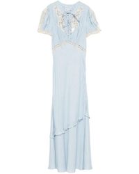 Self-Portrait - Lace Trim Ruffle Button-Front Maxi Dress - Lyst