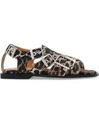 Ganni - Animal Print Sandals - Lyst