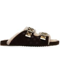 Burberry - Check Shearling Urchin Sandals - Lyst